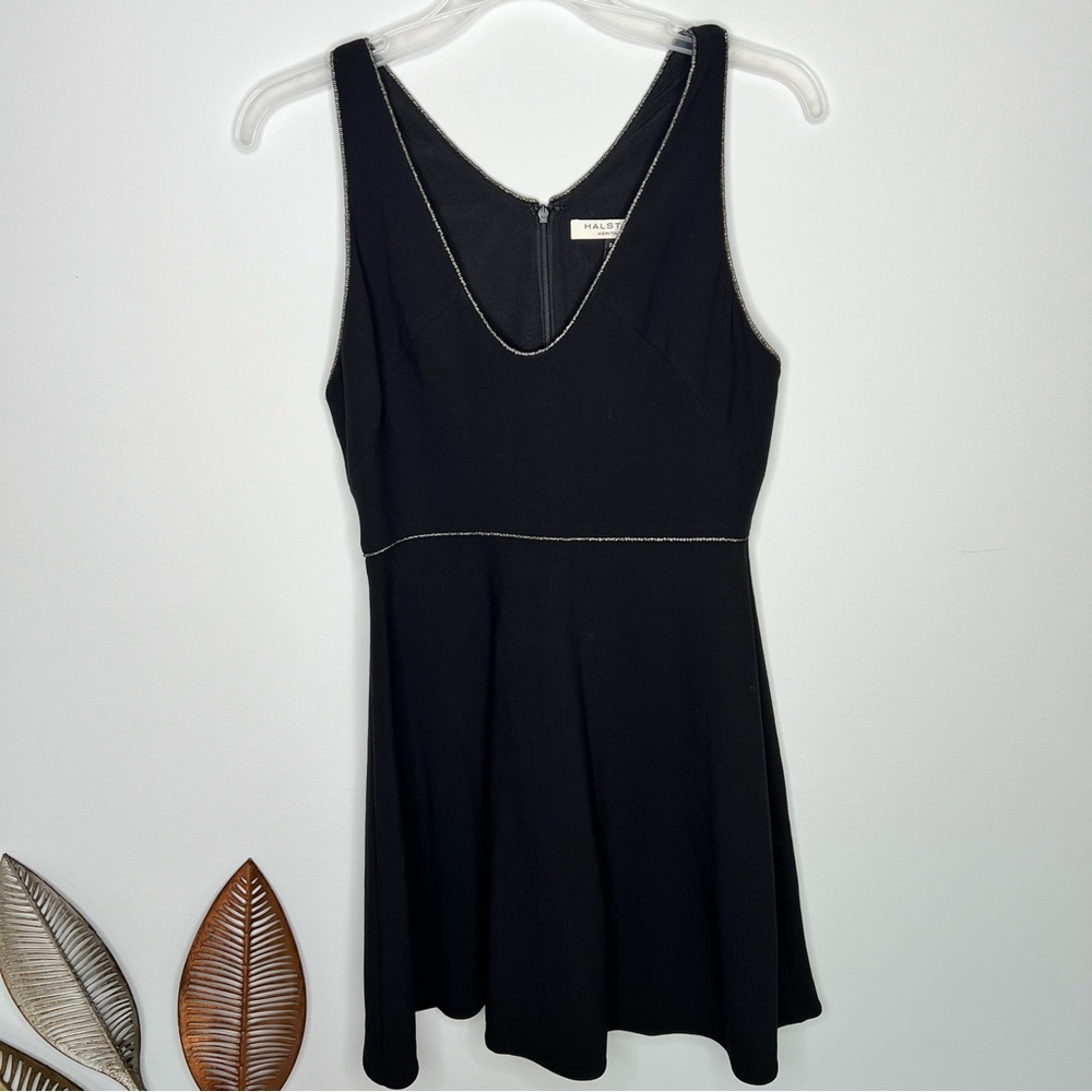 Halston Heritage Black Mini Fit & Flare Dress Scoop Neck Tank Party‎ B2